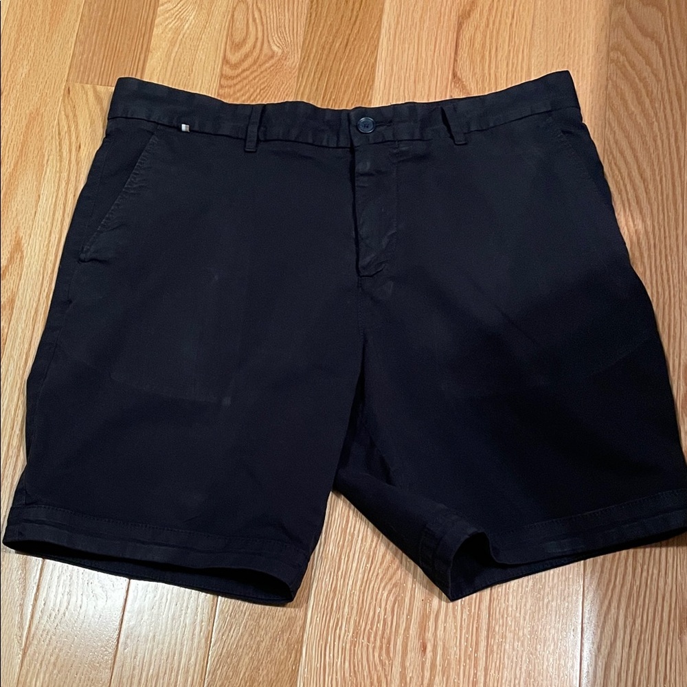 Men's Boss navy slim fit shorts    Fits true to size. 
9 inch inseam